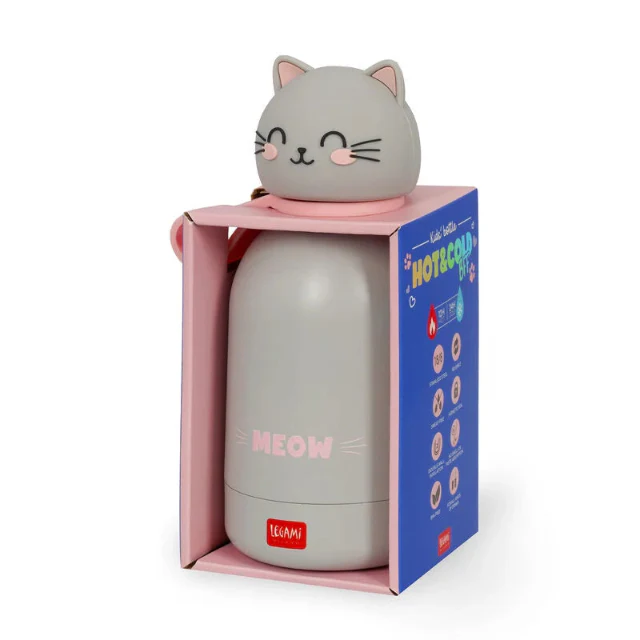 Kids Drinking Bottle - Grey Cat