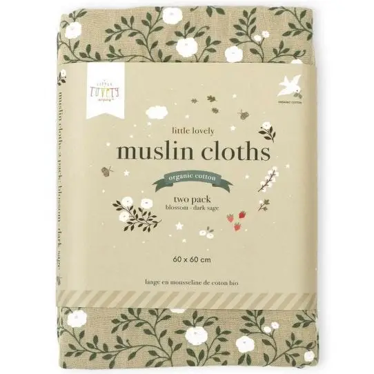 Muslin Cloth Pack Of Two: Blossom - Dark Sage - Image 5