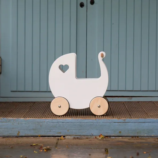 Wooden Pram - White - Image 4